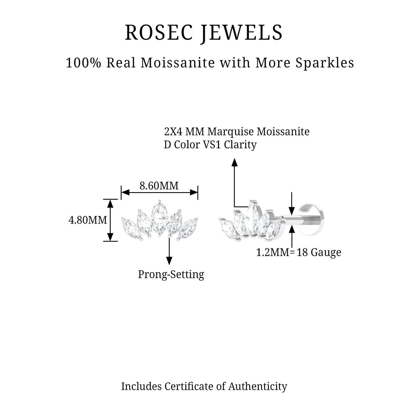 Marquise Moissanite Leaf Ear Crawler Earring