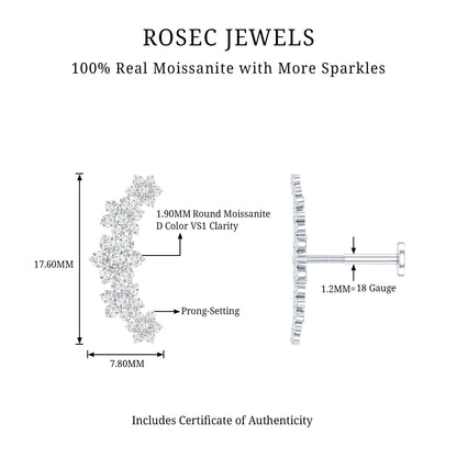 Exquisite Moissanite Flower Inspired Crawler Earring