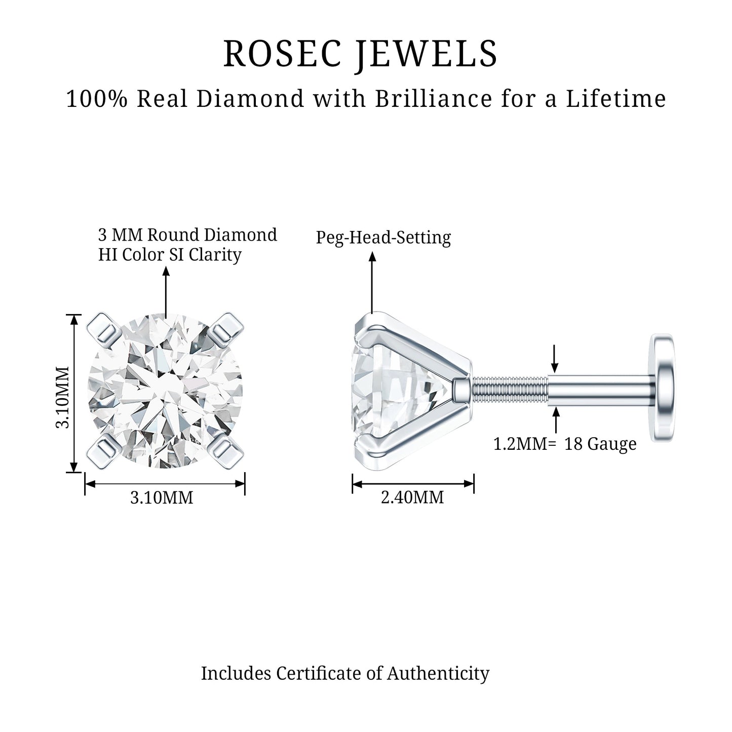 Minimalist Peg Head Set Diamond Nose Pin Stud