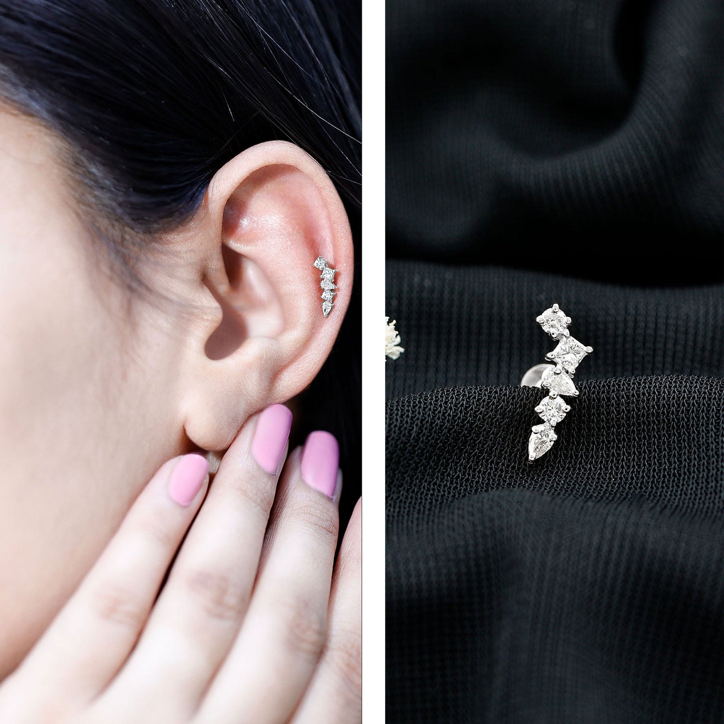 Unique Diamond Crawler Earring for Helix Piercing