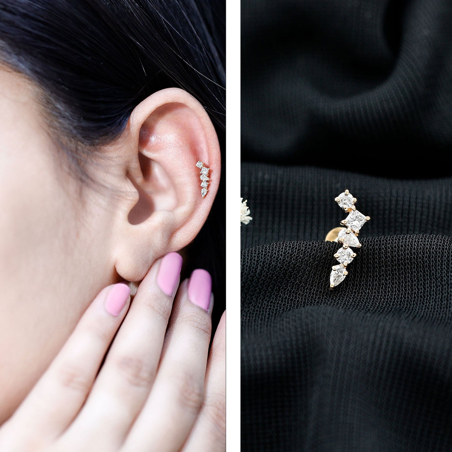 Unique Diamond Crawler Earring for Helix Piercing