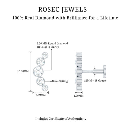 Graduated Diamond Ear Climber Earring in Bezel Setting