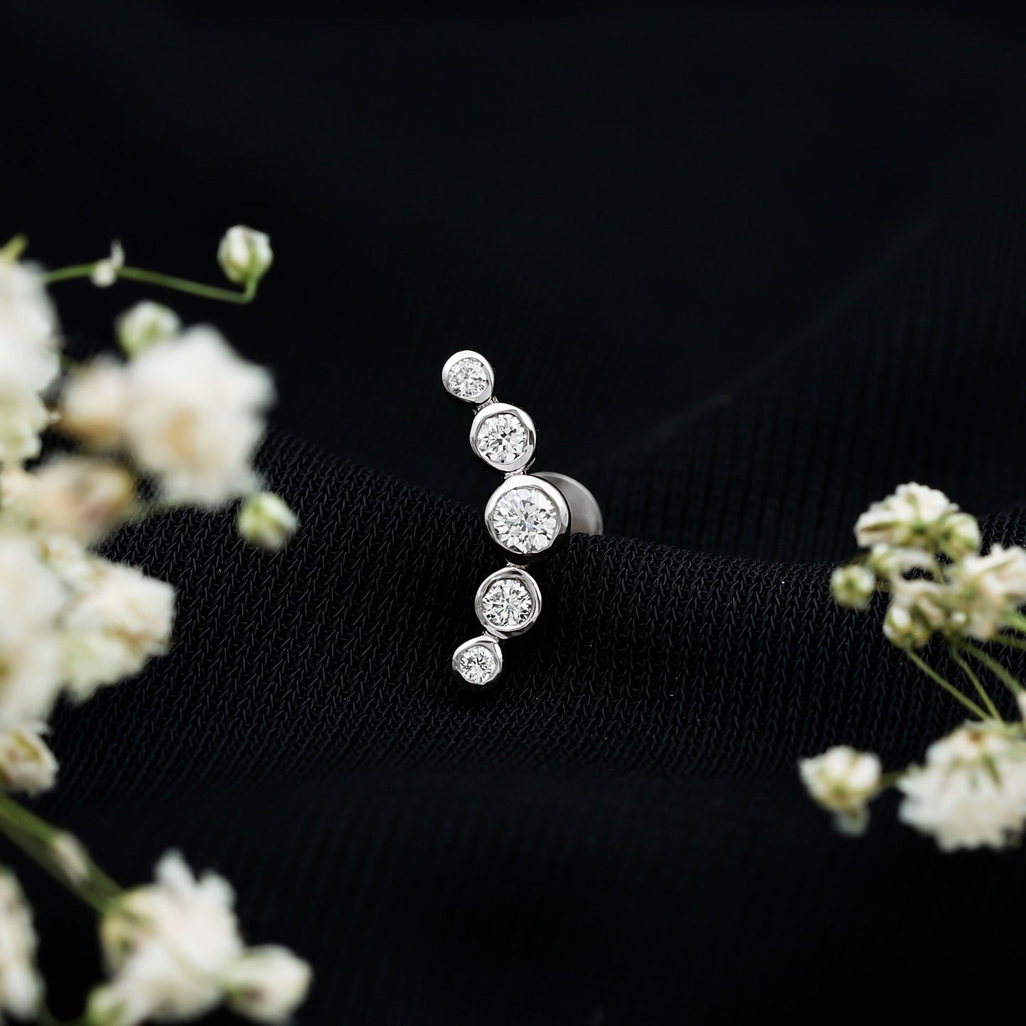 Graduated Diamond Ear Climber Earring in Bezel Setting
