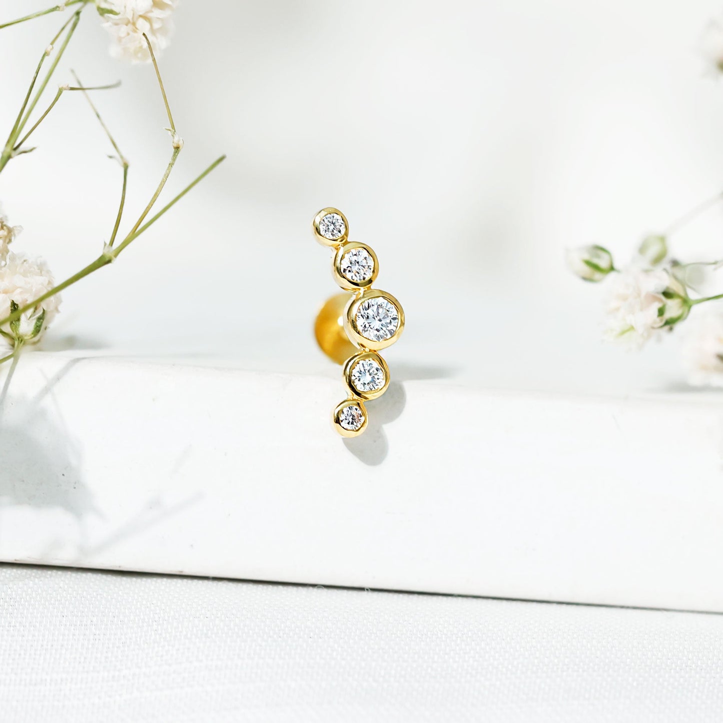 Graduated Diamond Ear Climber Earring in Bezel Setting