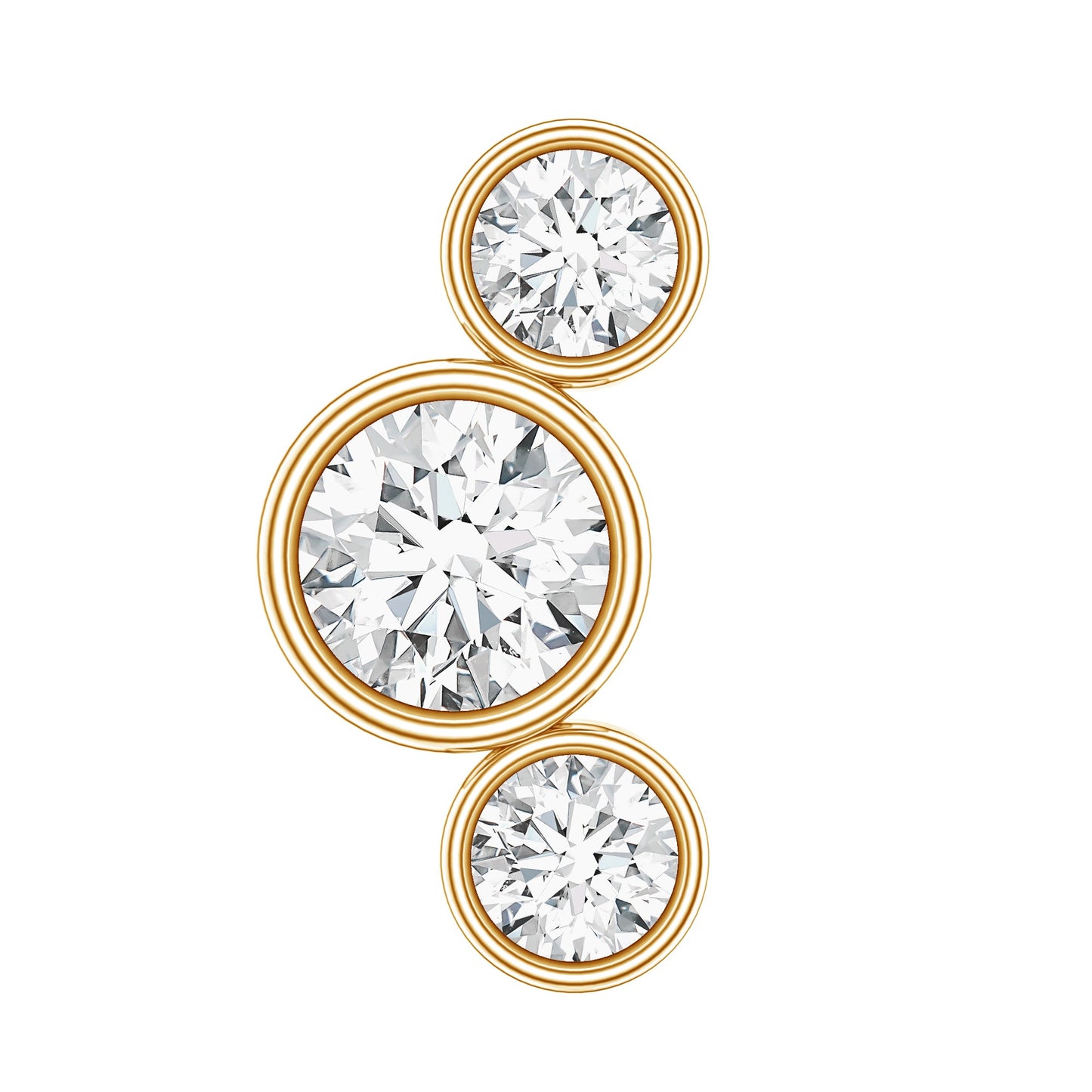 Bezel Set Diamond Three Stone Earring for Helix Piercing