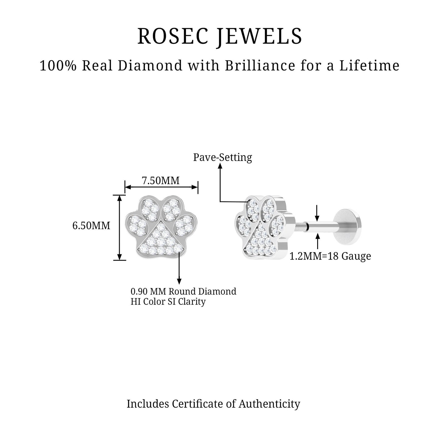 Certified Diamond Paw Cartilage Earring