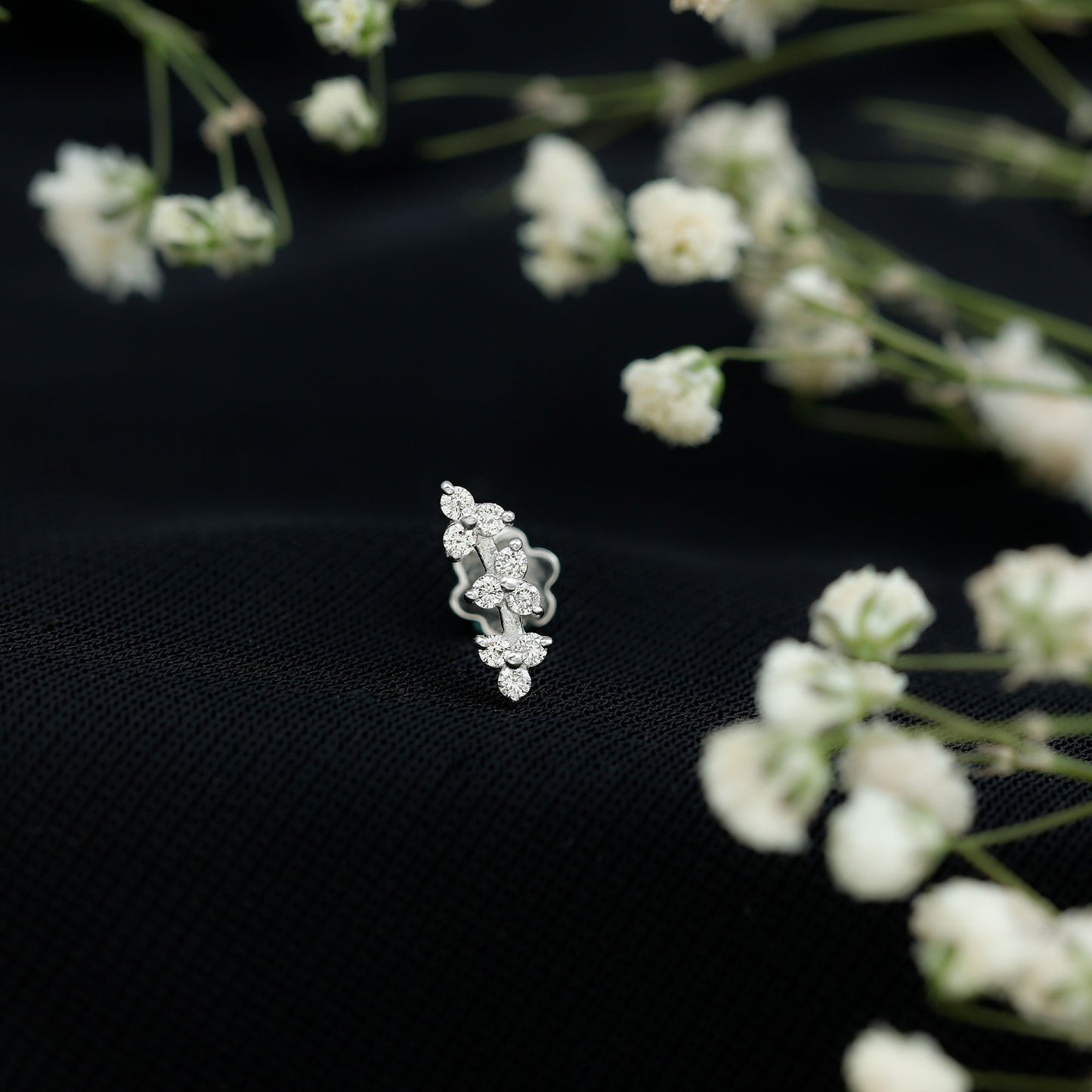 Simple Diamond Curved Helix Earring with Flat Back