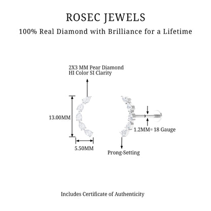 Pear Shape Diamond Crawler Earring for Cartilage Piercing