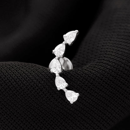 Pear Shape Diamond Crawler Earring for Cartilage Piercing