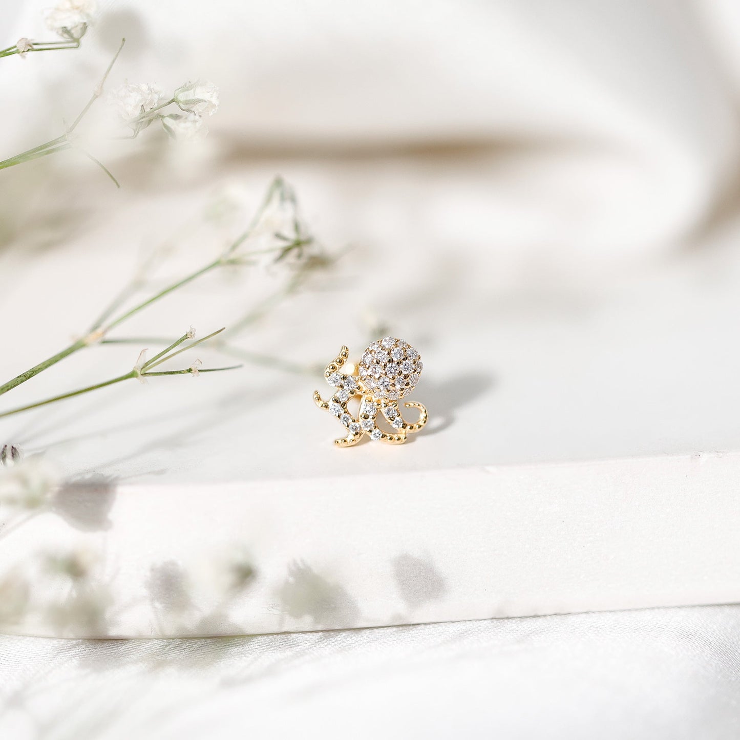 Diamond Octopus Earring with Flat Back