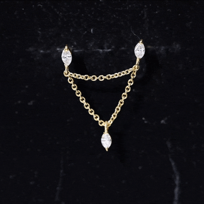 Marquise Diamond Double Piercing Earring with Dangling Chain
