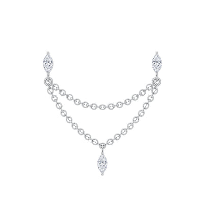 Marquise Diamond Double Piercing Earring with Dangling Chain
