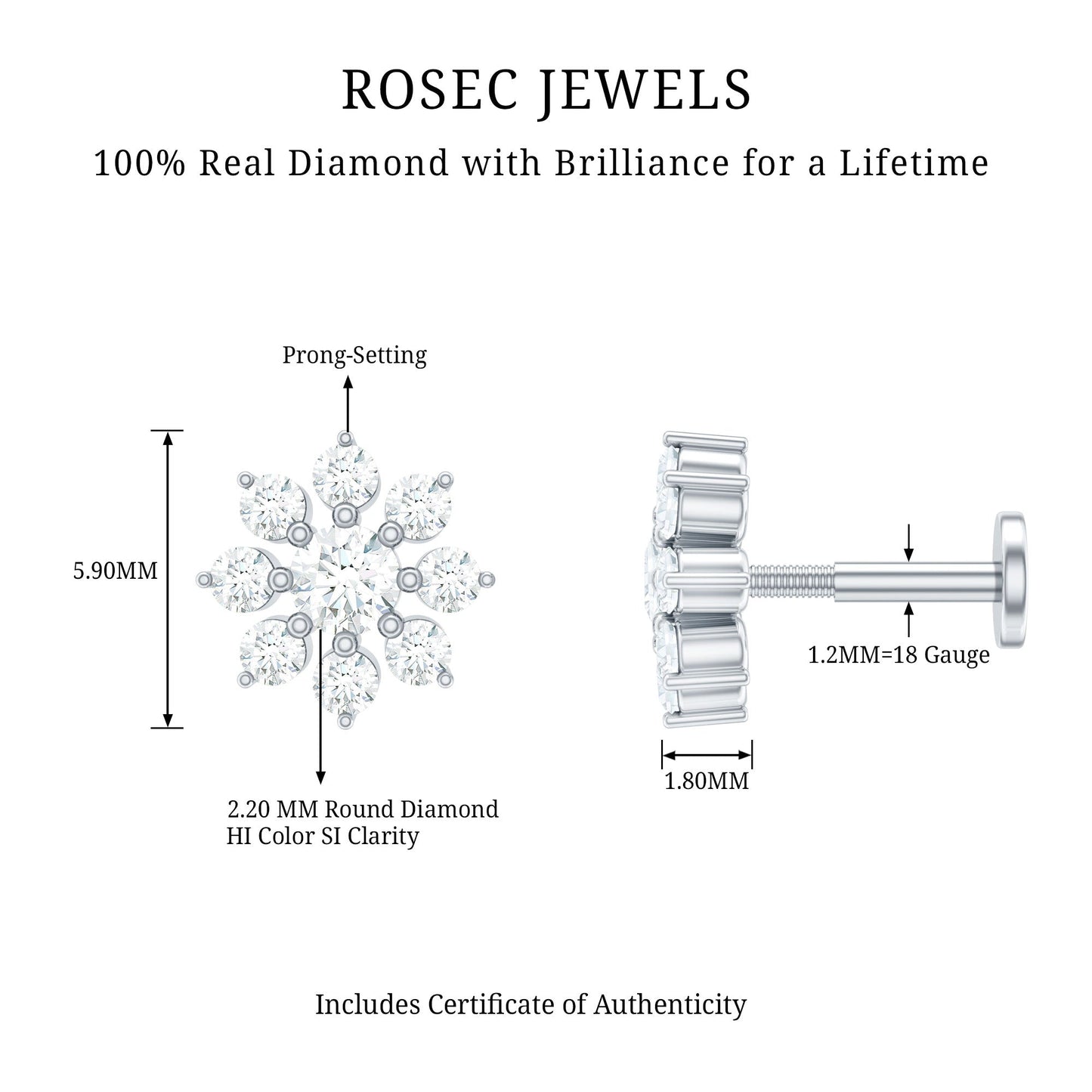 Sparkling Diamond Flower Cartilage Earring with Flat Back