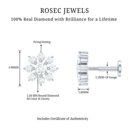 Sparkling Diamond Flower Cartilage Earring with Flat Back