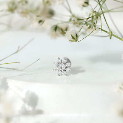 Sparkling Diamond Flower Cartilage Earring with Flat Back