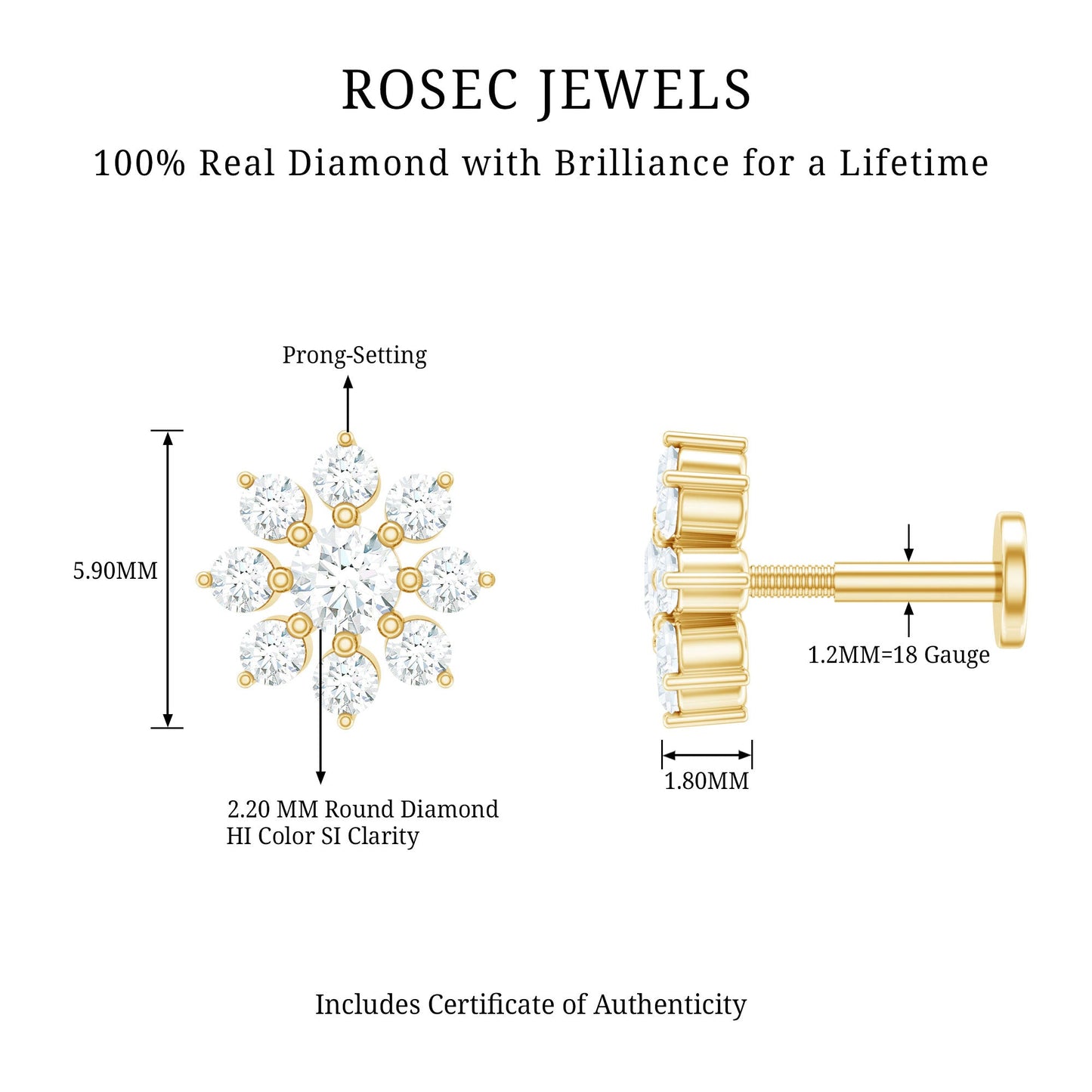 Sparkling Diamond Flower Cartilage Earring with Flat Back