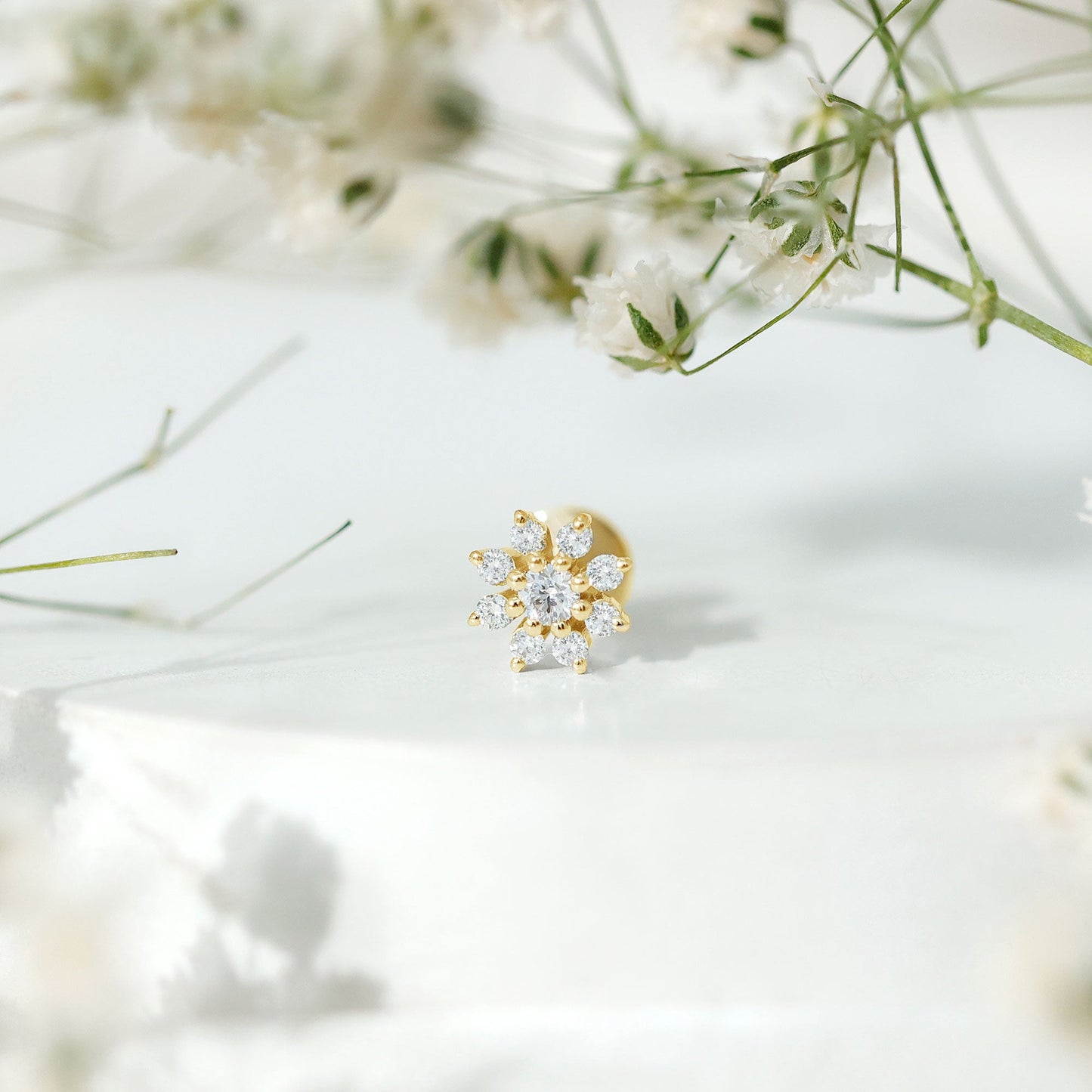 Sparkling Diamond Flower Cartilage Earring with Flat Back