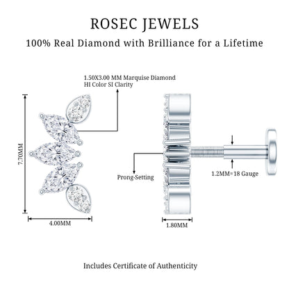 Marquise Diamond Leaf Crawler Earring for Helix Piercing