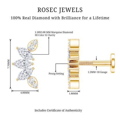 Marquise Diamond Leaf Crawler Earring for Helix Piercing