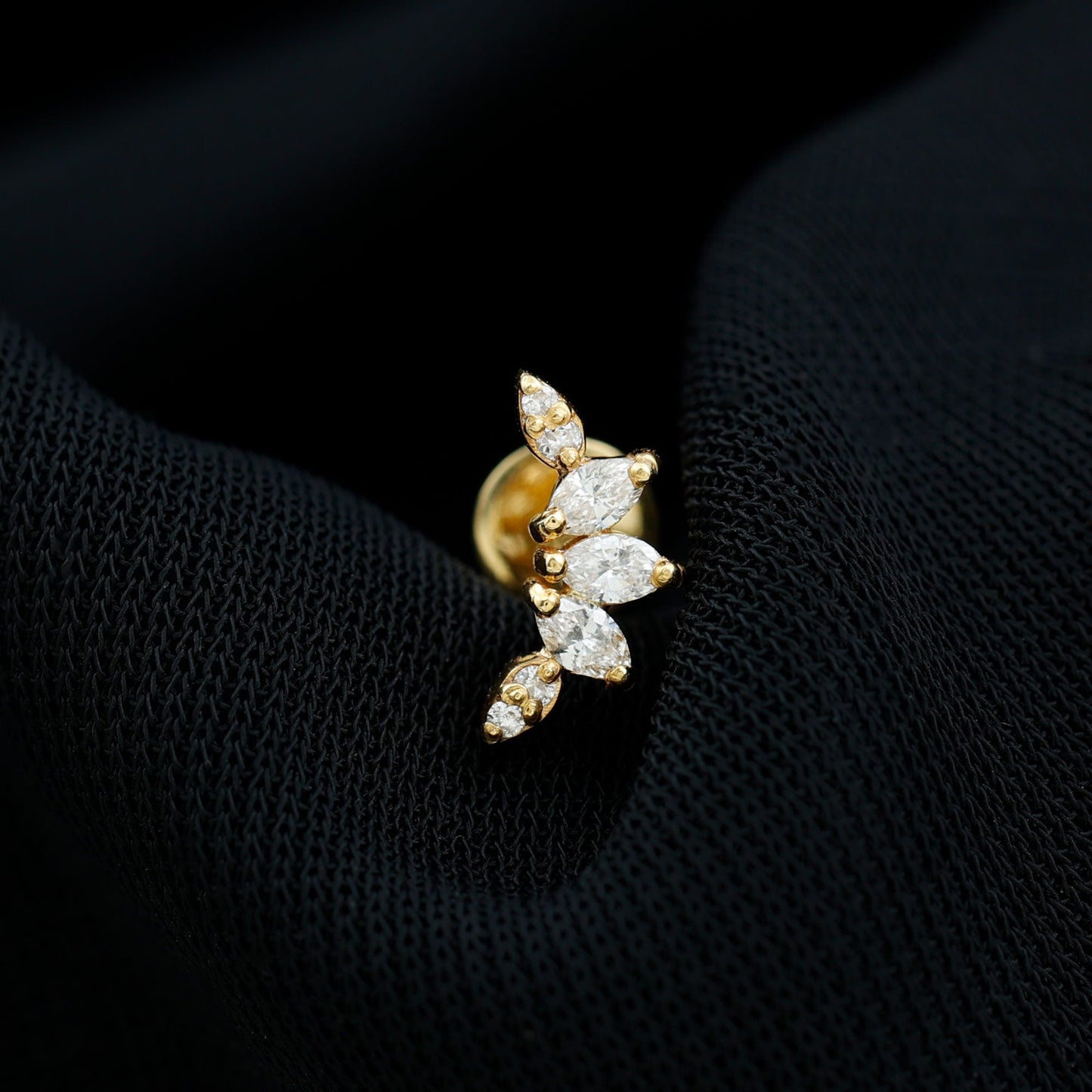 Marquise Diamond Leaf Crawler Earring for Helix Piercing