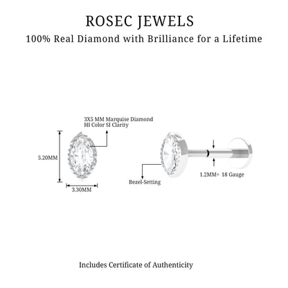 Marquise Diamond Solitaire Earring for Tragus Piercing