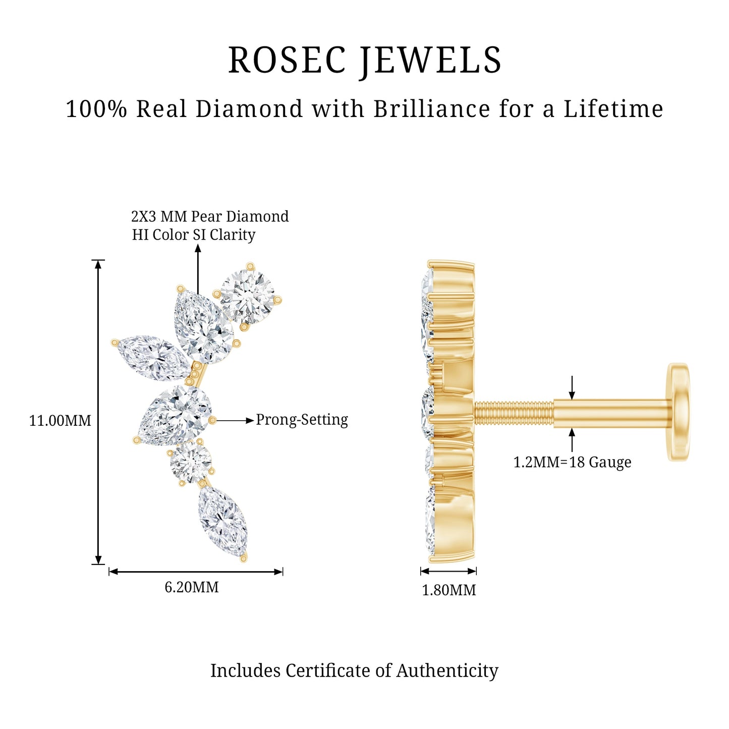 Unique Diamond Ear Crawler Earring for Helix Piercing