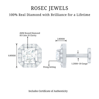Simple Octagon Shape Diamond Helix Earring