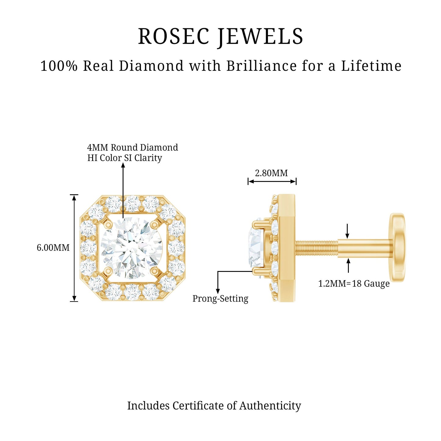 Simple Octagon Shape Diamond Helix Earring