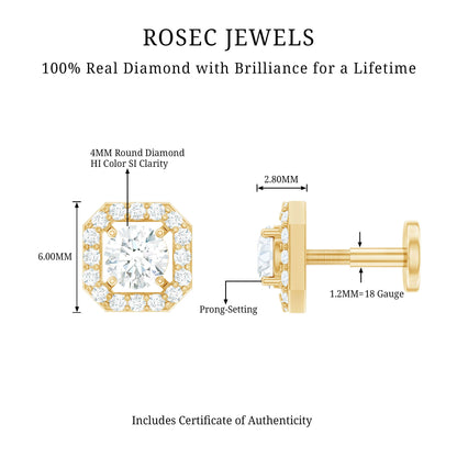 Simple Octagon Shape Diamond Helix Earring