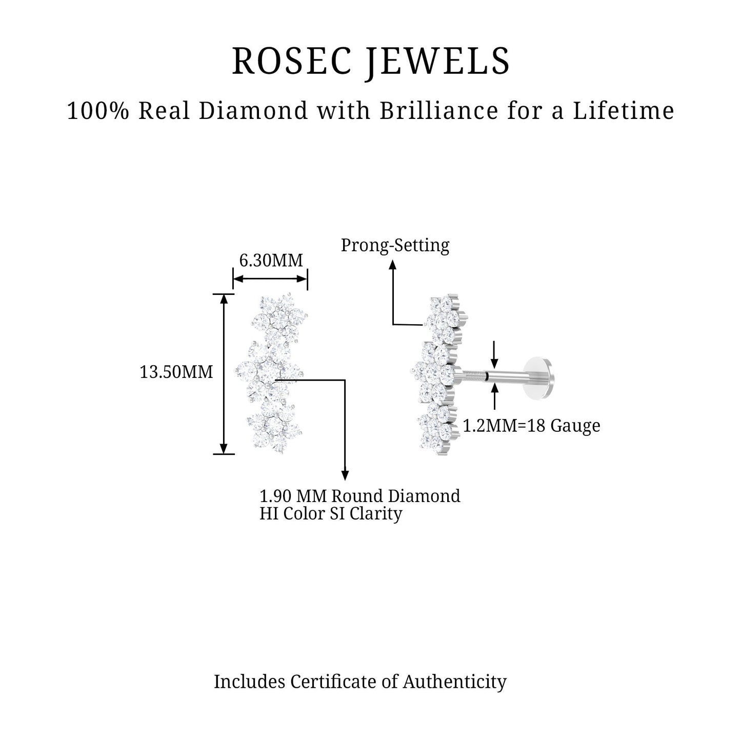Certified Diamond Flower Crawler Cartilage Earring