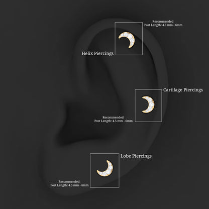 Round Cut Diamond Crescent Moon Cartilage Earring