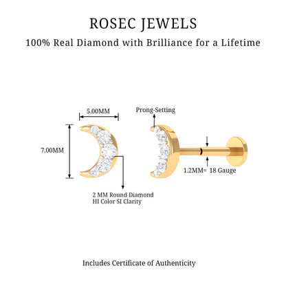 Round Cut Diamond Crescent Moon Cartilage Earring