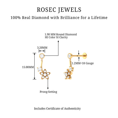Diamond Floral Drop Earring for Cartilage Piercing