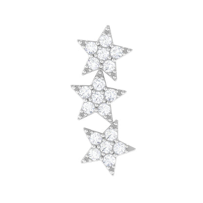 Diamond 3 Star Crawler Earring for Cartilage Piercing
