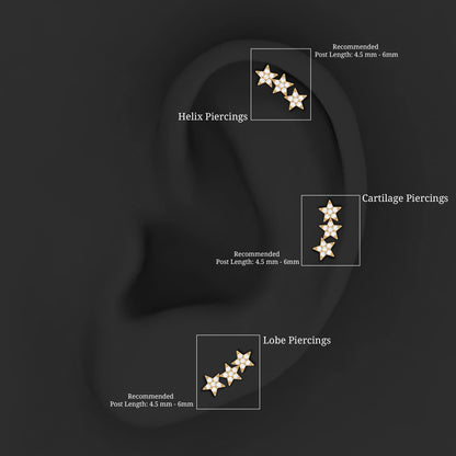 Diamond 3 Star Crawler Earring for Cartilage Piercing