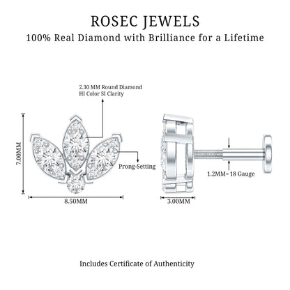 Certified Diamond Lotus Flower Earring with Flat Back