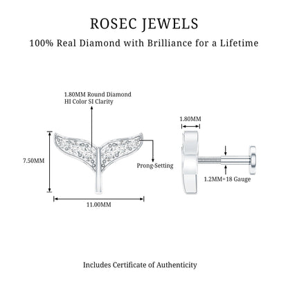 Certified Diamond Whale Tail Earring for Helix Piercing