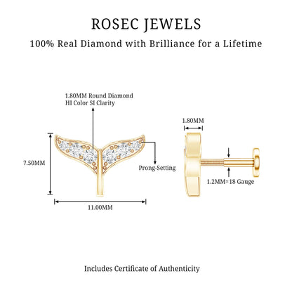 Certified Diamond Whale Tail Earring for Helix Piercing