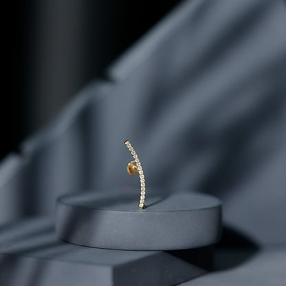 Pave Set Diamond Curved Bar Earring for Cartilage Piercing