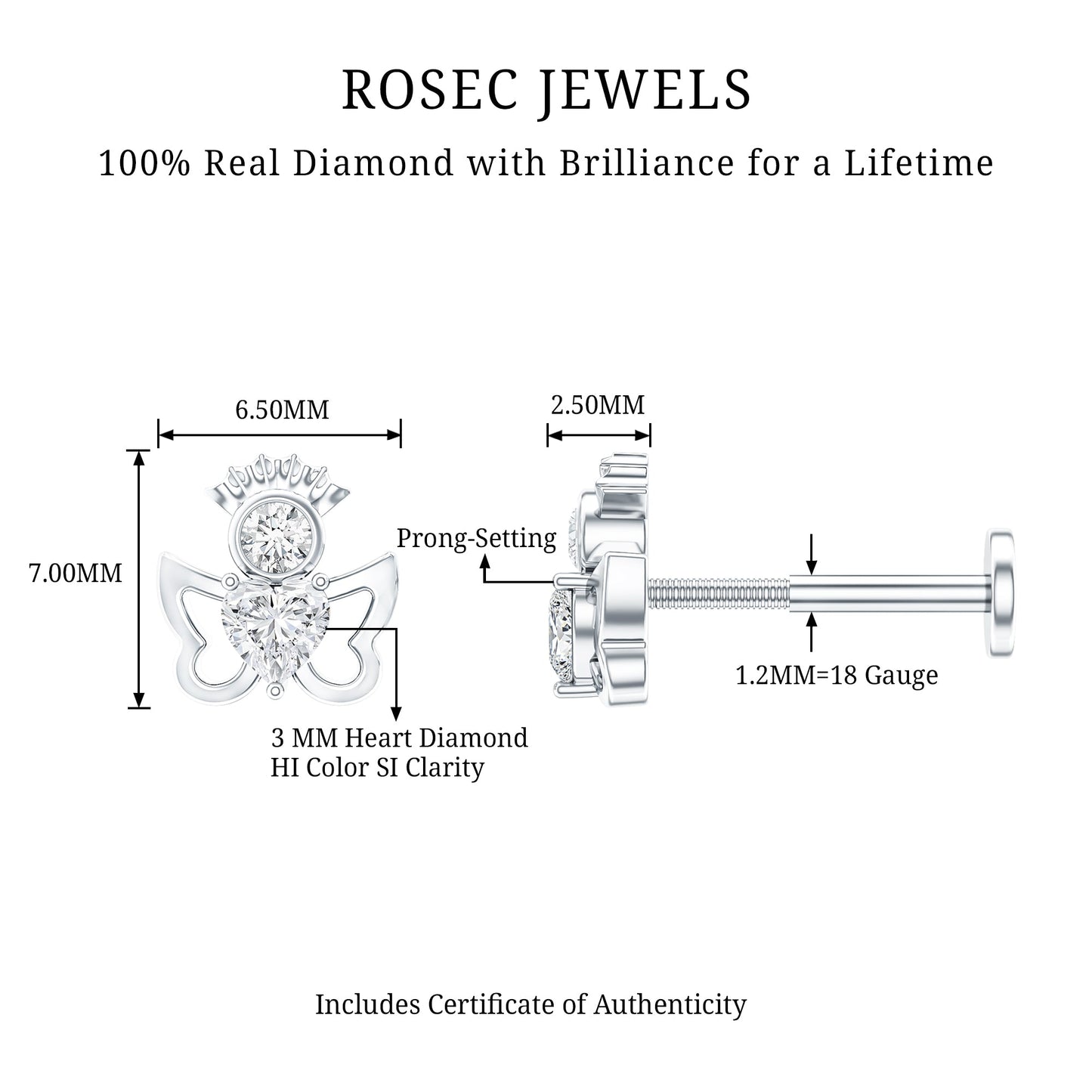 Heart Diamond Angel Earring for Helix Piercing