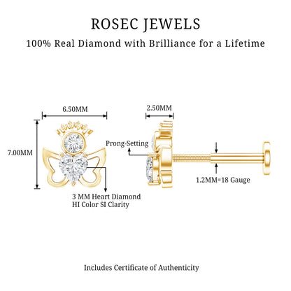 Heart Diamond Angel Earring for Helix Piercing