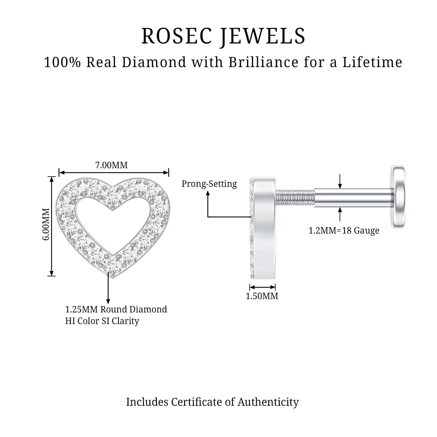 Cute Diamond Open Heart Earring for Helix Piercing