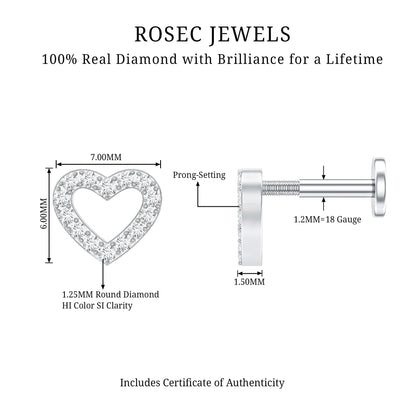Cute Diamond Open Heart Earring for Helix Piercing