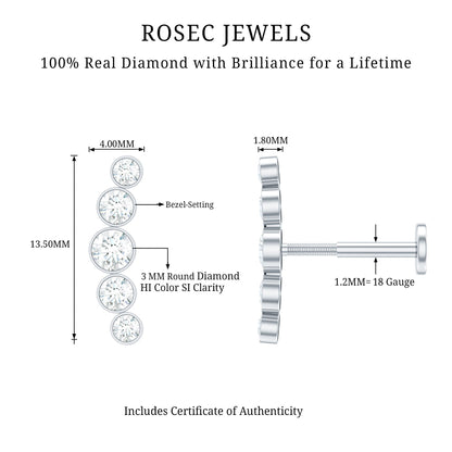 Graduated Style Diamond Crawler Earring for Helix Piercing