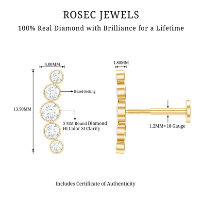 Graduated Style Diamond Crawler Earring for Helix Piercing