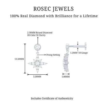 Certified Diamond Starburst Drop Earring for Helix Piercing