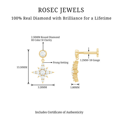 Certified Diamond Starburst Drop Earring for Helix Piercing