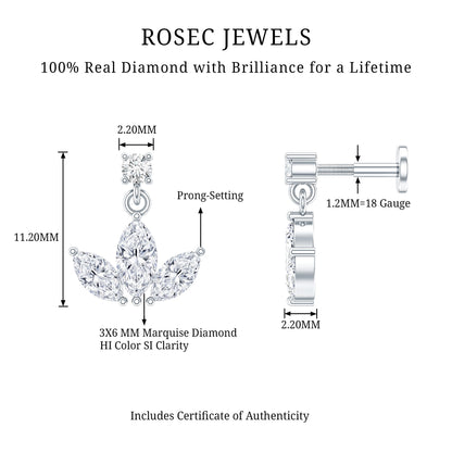 Marquise Diamond Lotus Cartilage Drop Earring