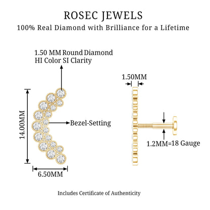 Diamond Curved Crawler Earring in Bezel Set