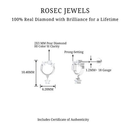 Natural Diamond Circle Drop Earring with Flat Back